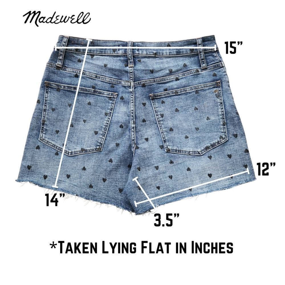 Madewell Women's Blue Denim Shorts High-Rise Heart Printed Fray Hem Size 30 (M) - Picture 14 of 15